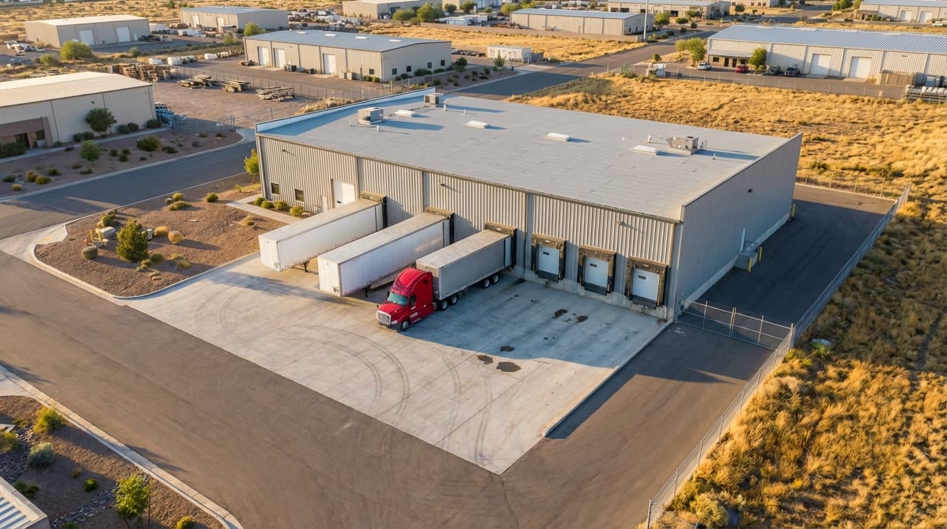 Warehouse dock with trucks waiting for scheduling